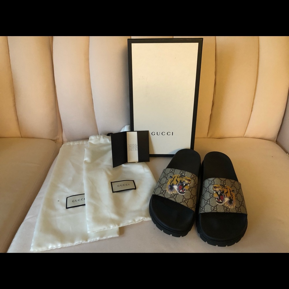 Gucci 2018 Supreme Logo Tiger Slides Men's 44/11